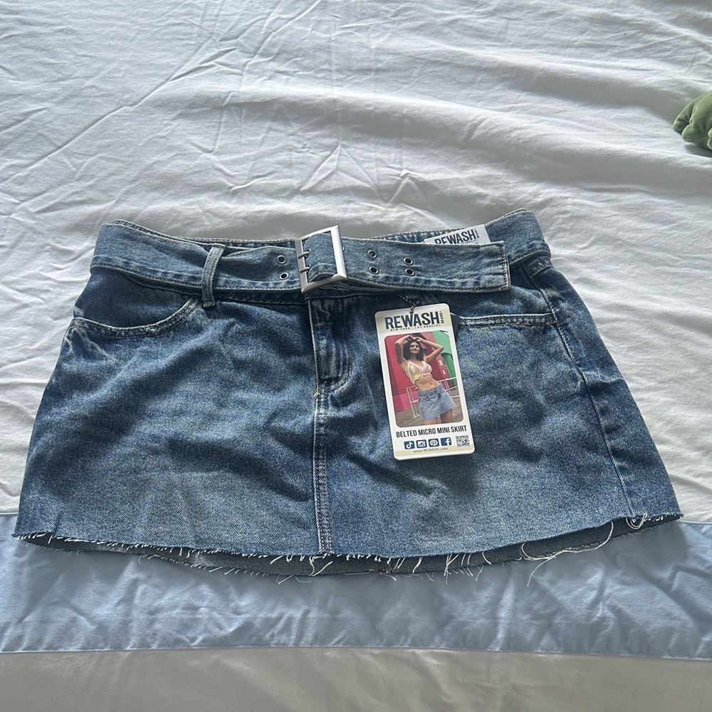 Rewash Women's Distressed Blue Mini Skirt